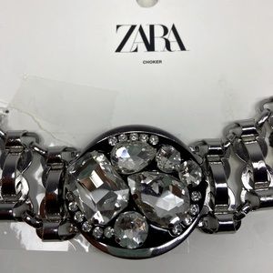 Zara Silver Metal and Rhinestone Choker